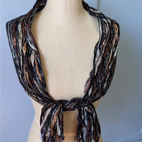 Collectif Black and Gold Striped Scarf - Picture 3 of 5